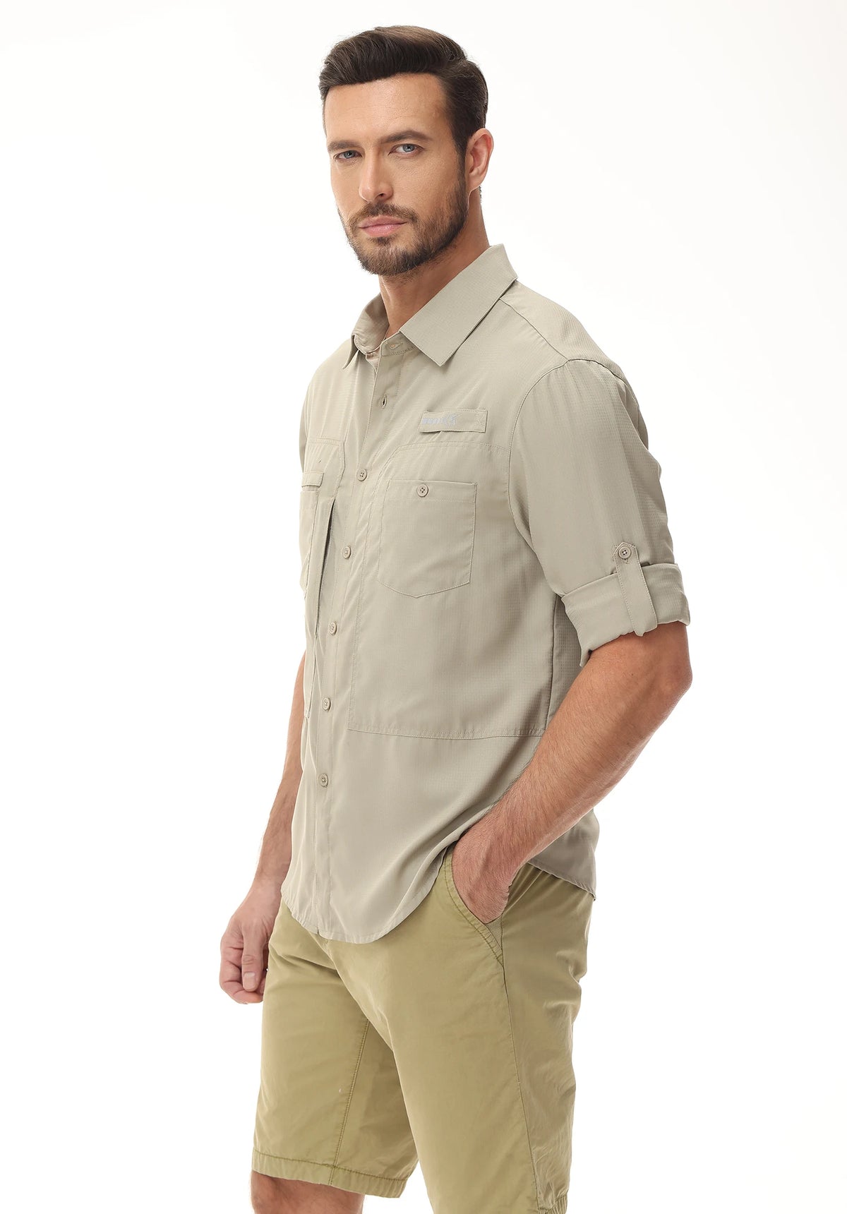 Men's Long Sleeve Fishing Shirts UPF 50+ Sun Protection Breathable Lightweight Travel Work Button Down Shirt with Zipper Pocket