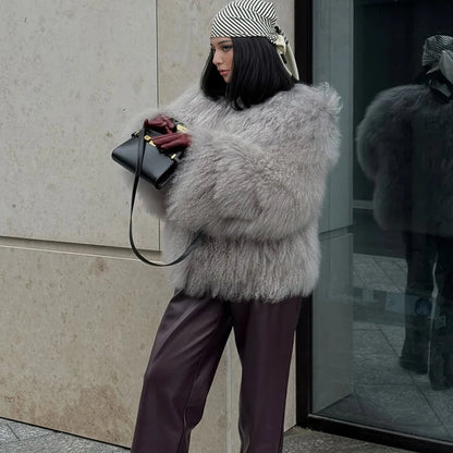 Collarless Tibetan Lamb Fur Coat Genuine Sheep Wool Jacket Natural Sheepskin Coat Luxury New Arrivals Women's Clothing