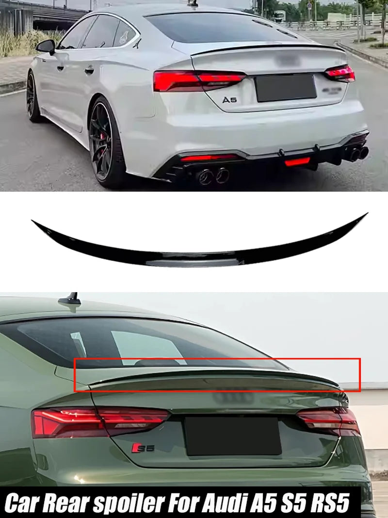 For Audi Accessories A5 S5 RS5 A3 A4 A6 Sedan S Line Car Rear Wing Trunk Tail Spoiler Lip Rubber Black Soft Plastic Gloss Black