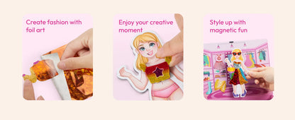 Joyfy Foil Magnet Dress-Up Kit 2-in-1 Fashion DIY Craft for Kids Paper Dolls Travel Activity Birthday Gifts with Display Box