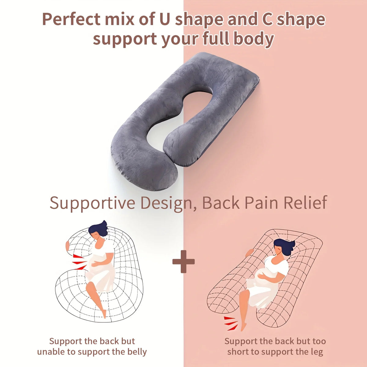 Detachable Maternity Pillow - G-Shaped Crystal Velvet Lumbar Support Cushion for Pregnant Side-Lying