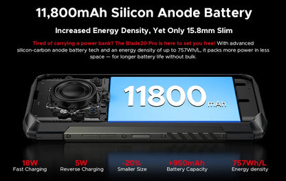 DOOGEE Blade20 Pro Rugged Phone 125dB Speaker Gemini AI 11800mAh Battery 6.6'' Display Android 15 Global Version Smartphone NFC
