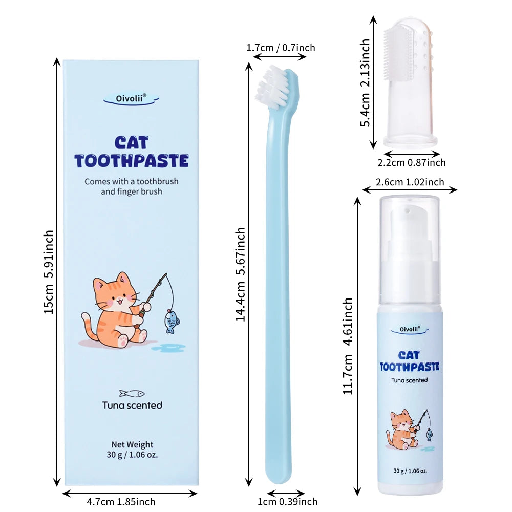 Tuna Flavored Cat Toothpaste Safe Formula With Toothbrush And Finger Brush For Daily Teeth Cleaning And Pet Dental Grooming