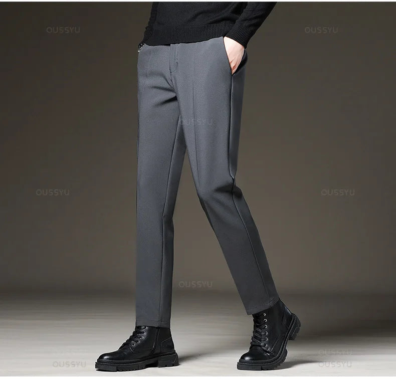 Autumn Winter Men‘s Suit Pants Slim Business Office Elastic Waist Black Grey Classic Pant Korean Trousers Male Plus Size 28-38