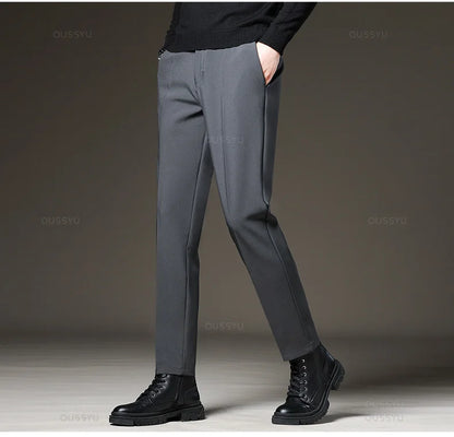Autumn Winter Men‘s Suit Pants Slim Business Office Elastic Waist Black Grey Classic Pant Korean Trousers Male Plus Size 28-38