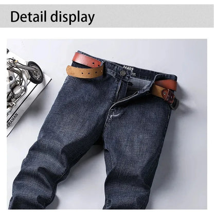 2026 Brand Slim Washed Jeans Casual Straight Stretch Fashion Classic Blue Black Work Denim Trousers Male Brand Clothing