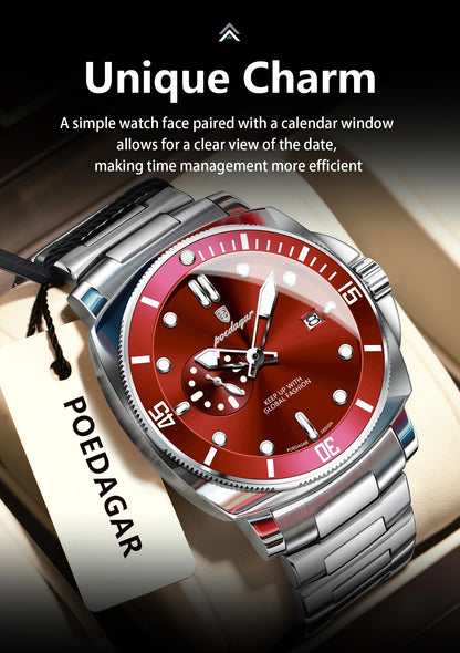 POEDAGAR Luxury Trendy Men Watch Waterproof Luminous Date Stainless Steel Male Watch Quartz Business Sports Men's Watches Reloj