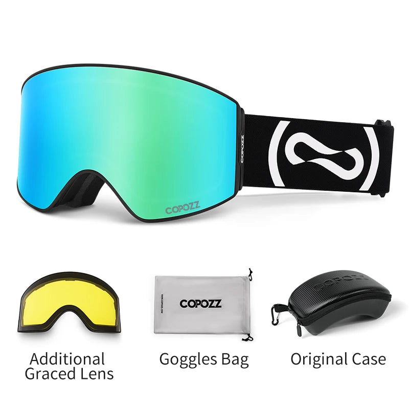COPOZZ Magnetic Ski Goggles UV400 Protection Anti-Fog Ski Glasses Men Women Quick-Change Lens Snowboard Goggles with Two Options