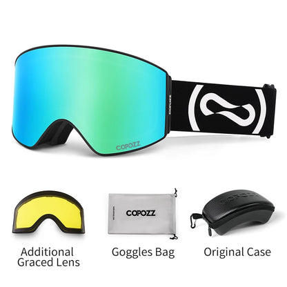 COPOZZ Magnetic Ski Goggles UV400 Protection Anti-Fog Ski Glasses Men Women Quick-Change Lens Snowboard Goggles with Two Options
