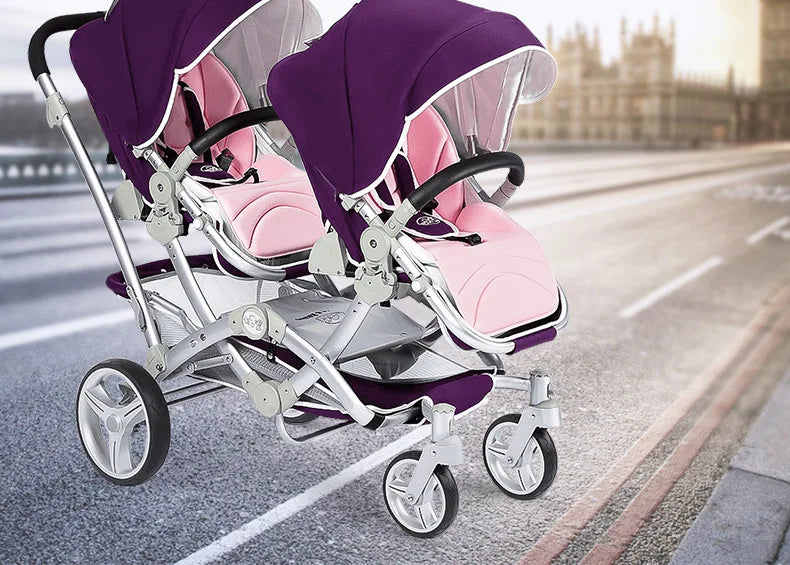 Foldable Twin Baby Stroller,Double Seat Baby Stroller for Two Babies,Shock-absorbing Twin Baby Stroller,Multi-function