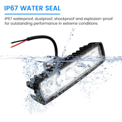 Car LED Light Bar 12V 18W 6000K Super Bright Work Light IP67 Waterproof Flood Spot White Off Road Head light Driving Light