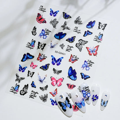 1PC 5D Macaron Flower/Fruit Nail Charms Sticker Embossed Bear/Rabbit/Letter Nails Slider Decals Summer Adhesive Manicure Decor&Y
