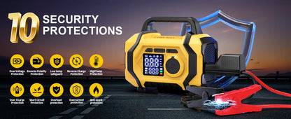 FOWAWU 6000A 26800mAh Jump Starter with Air Compressor,Car Battery Power Bank (ALL Gas/10.0L Diesel), Auto-Shutoff Tire Inflator
