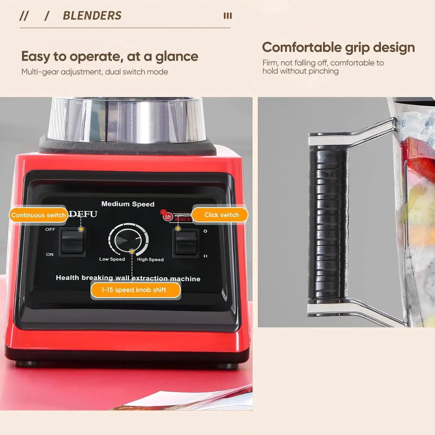 9500W Fuel Table Blender Juicer Smoothie Maker 3-In-1 0.5/1.5/3L Container Food Processor Blenderboxer for Ice Nut Fruit