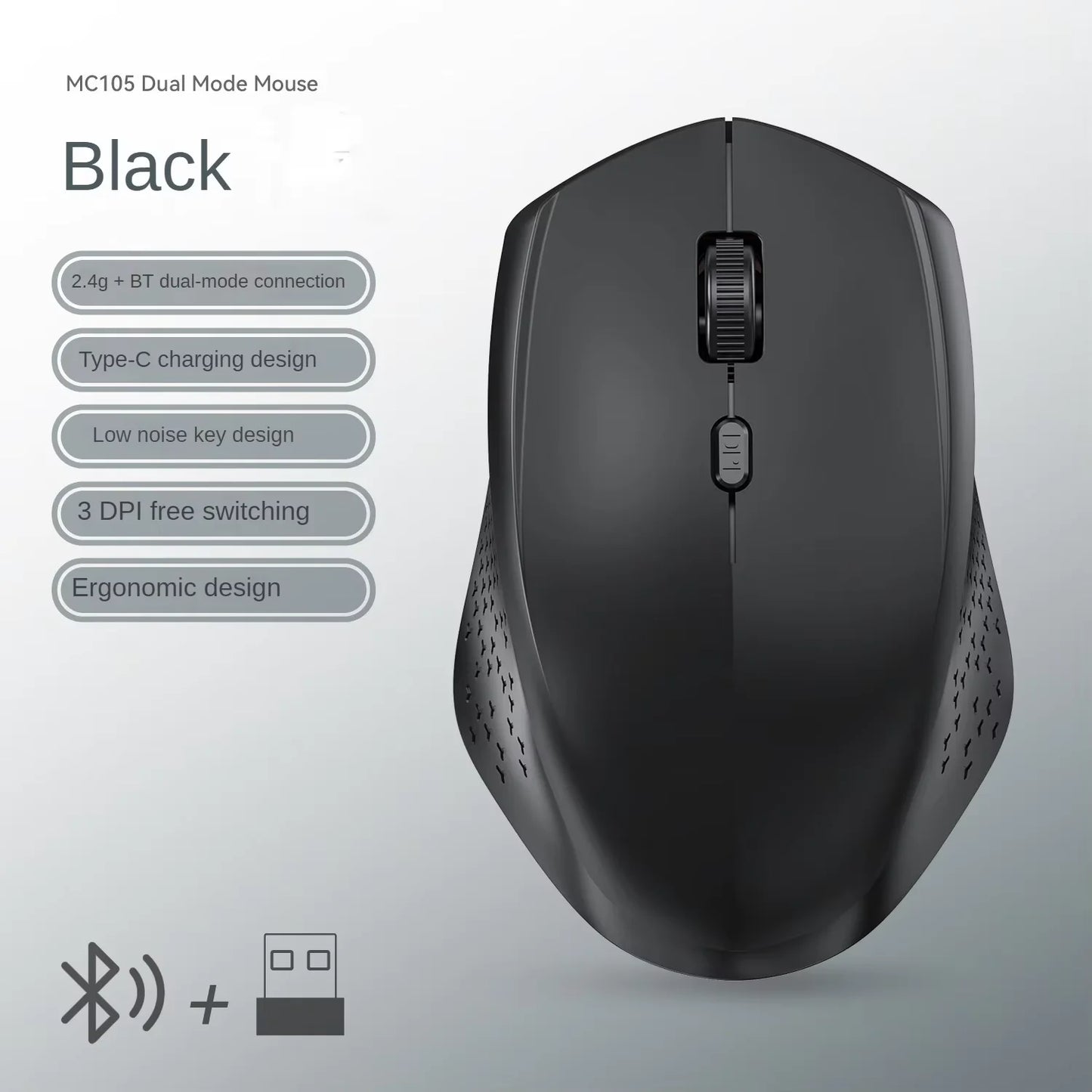 Dual-Mode Bluetooth 5.2 Mouse 2.4G Wireless Mouse  6 Keys Rechargeable Gaming Mouse 1600DPI Optical Mouse For PC Laptop Tablet