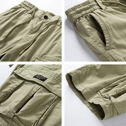 Men Summer New Multi Pockets Cotton Cargo Shorts Men Fashion Solid Quick Dry Joggers Shorts Pants Outdoor Breathable Shorts Male