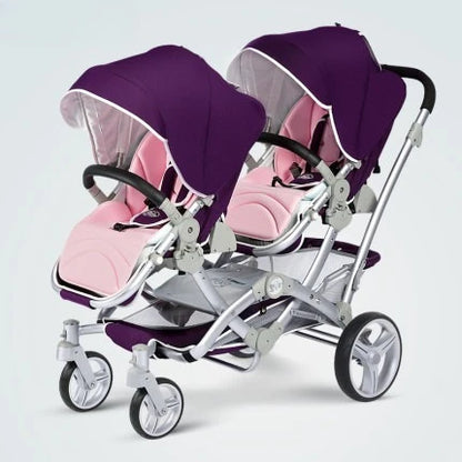 Foldable Twin Baby Stroller,Double Seat Baby Stroller for Two Babies,Shock-absorbing Twin Baby Stroller,Multi-function