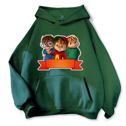 Cartoon Hoodie Alvin and The Chipmunks Green Red Navy Blue Shirt Camisa S/P Movie Promo Animation Long Sleeve Hoody Sweatshirts