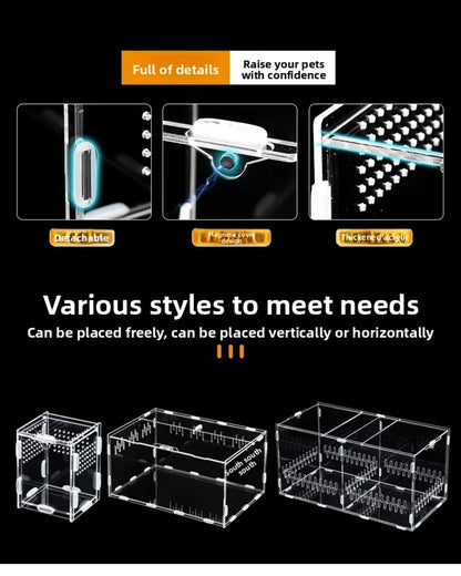 Acrylic Jumping Spider Enclosure 2 Doors Transparent Reptile Feeding Cage Ventilated Design Escape-proof Reptile Habitat