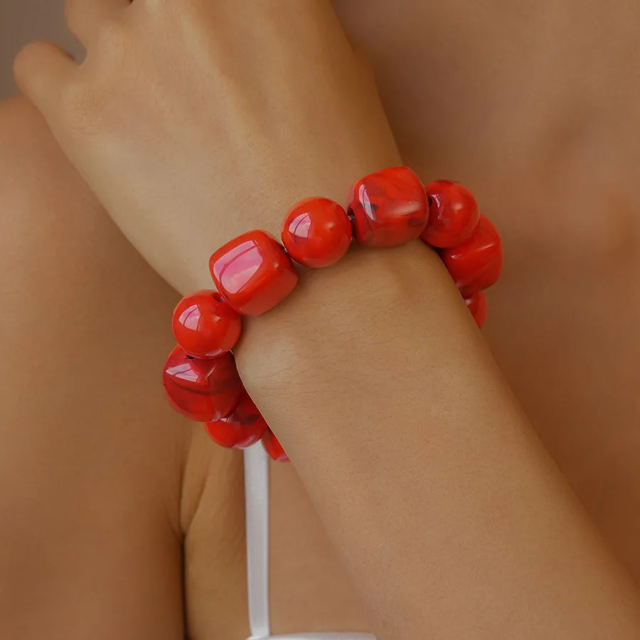 Acrylic Irregular Square Round Beaded Bracelet Bangle for Women Imitation Stone Chain Bracelet Hand Accessories Couple Gifts K