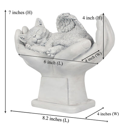 Personalized Cat Pet Grave Markers Memorial Angel Statue Stone with in God's Hands, Cat Pet Headstone Garden Stone