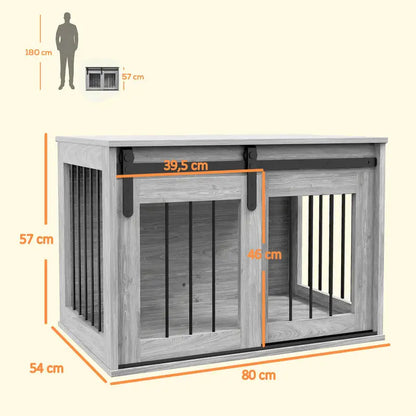 Cage Caisse for Dog Animals Interior Sliding Door, Metal Effect Wood, Dim. 57H X 80W X 54L cm