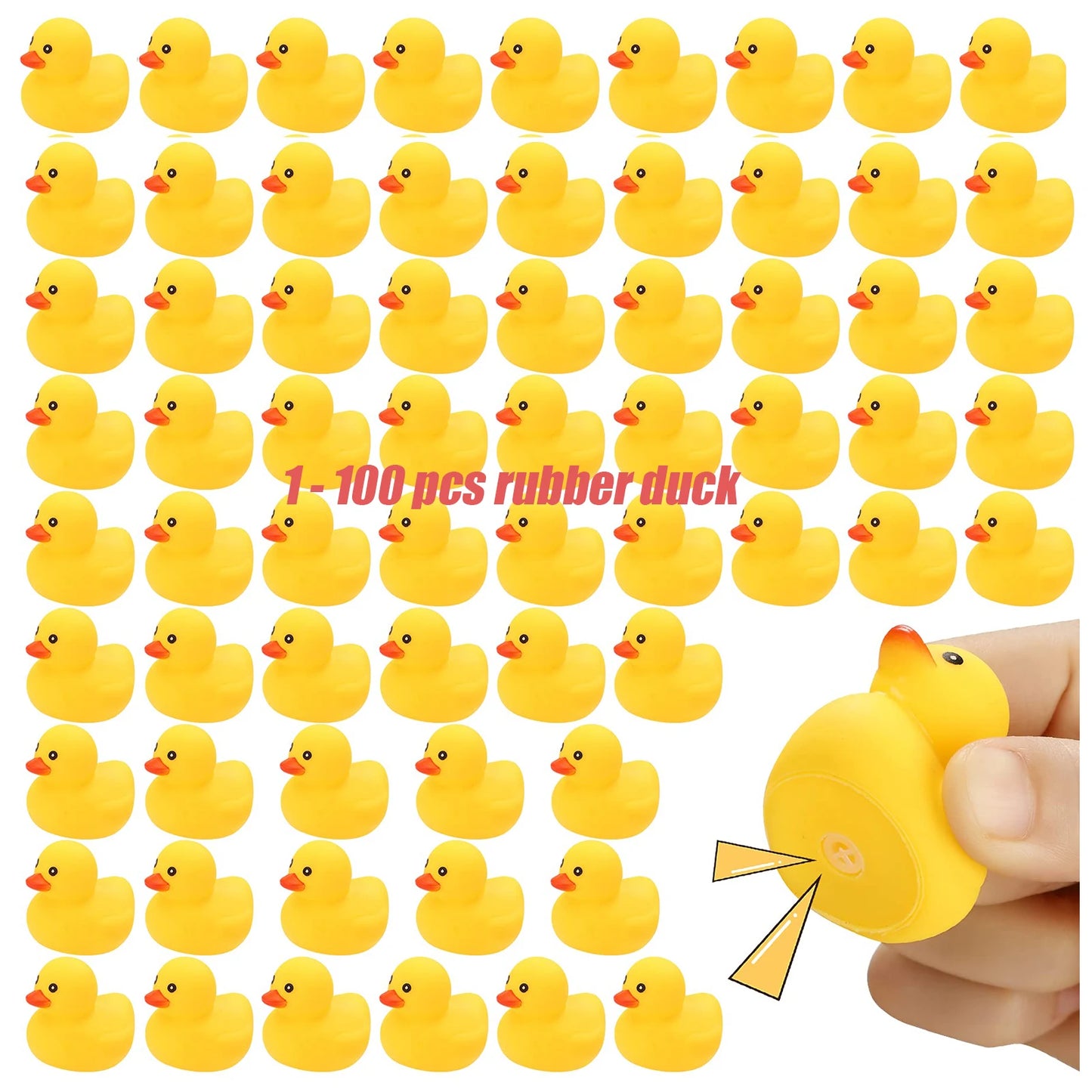 1-100pc Pink Mini Rubber Ducks Set in Bulk Float Squeak Tiny Ducks Rubber Duck Toy for Kids Party Birthday Supplies