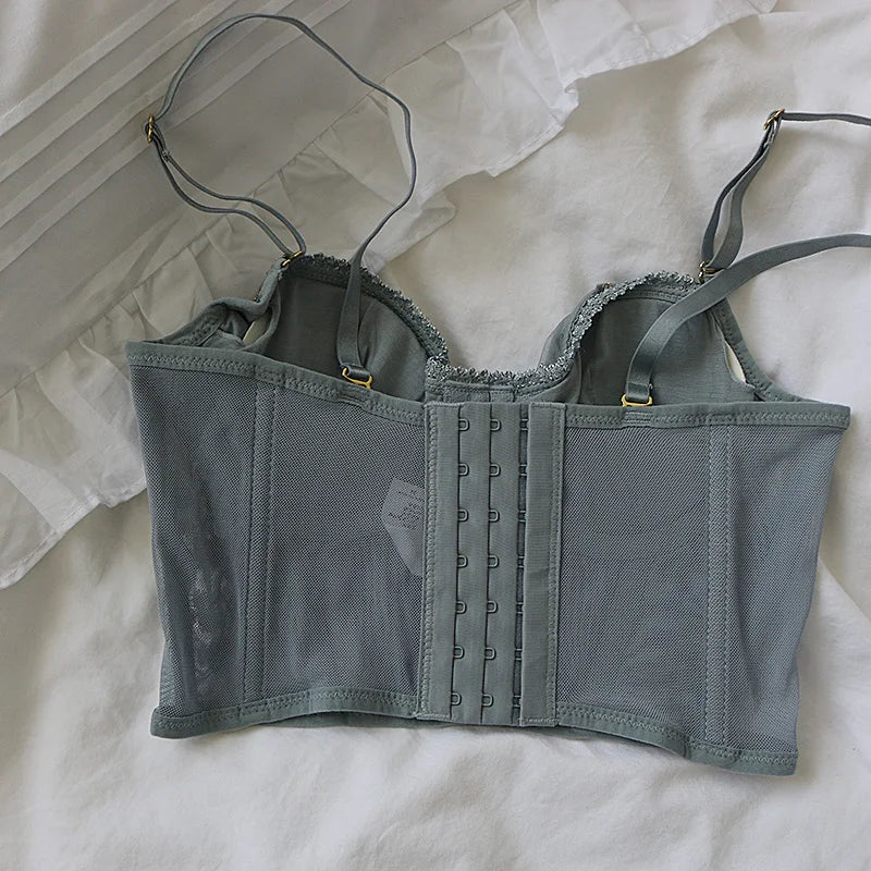 Three-Dimensional Embroidered Bra Sexy Lace Fish Bone Corset Widened Breasted With Steel Ring 2/1 Half Cup Bralette Underwear
