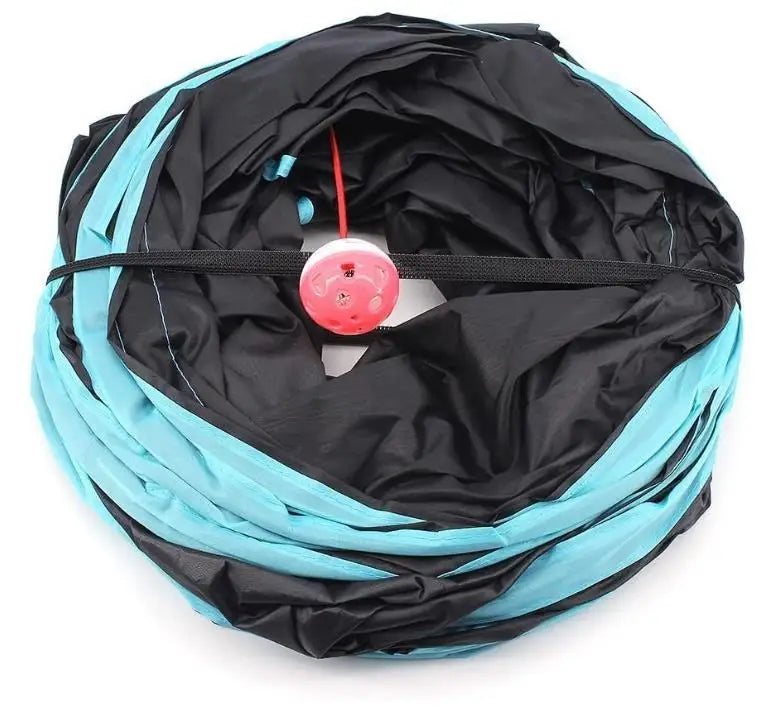 S-Shaped Play Tunnel with 5 Interactive Ways, Crinkle Paper & Peek-Through Holes, Tear-Resistant Polyester Fabric, Spring Steel Frame, Foldable Portable for Cats Rabbits Ferrets, Hiding Chasing Hunting Enrichment Toy, Pet Act