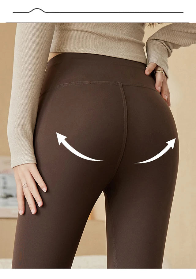 BIVIGAOS Spring Autumn Brushed Foot Tights Sharkskin Leggings Women's High Waist Elastic Tight-Fit Sexy Sports Yoga Leggings