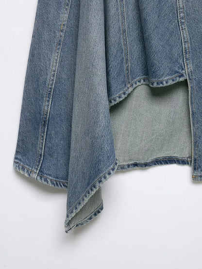 Women'sAsymmetric Denim Skirt New Spring Casual Mid Waist Pocket Women Lace Skirts Fashion Female Chic Skirts