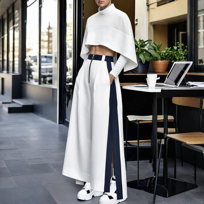 INCERUN Men Sets Patchwork Turtleneck Irregular Crop Shirt Cloak & Wide Leg Pants 2PCS Streetwear Loose Fashion Casual Men Suits