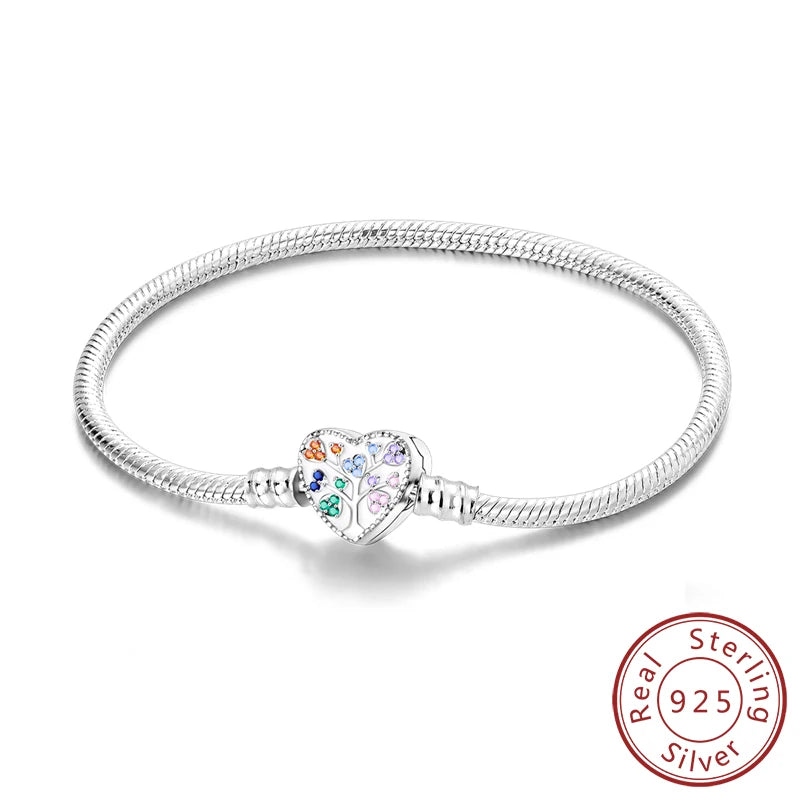 Original 925 Sterling Silver Bracelets 17-20CM Love Heart Flowers Butterfly Charms Beads Bracelet For Women Fashion Jewelry Gift