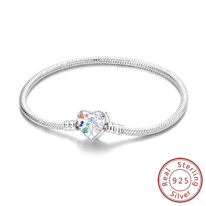 Original 925 Sterling Silver Bracelets 17-20CM Love Heart Flowers Butterfly Charms Beads Bracelet For Women Fashion Jewelry Gift