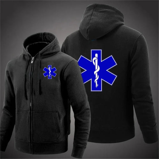EMT emergency ambulance printing Men Hoodie woman Spring Autumn Coat Solid Color Zipper Fashion Pullover Sweatshirt Harajuku Top