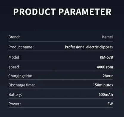 Kemei KM-2628 KM-678 KM-2024 USB Rechargeable Hair Clipper Professional Cordless Men Hair Trimmer Men's Hair Cutting Machine