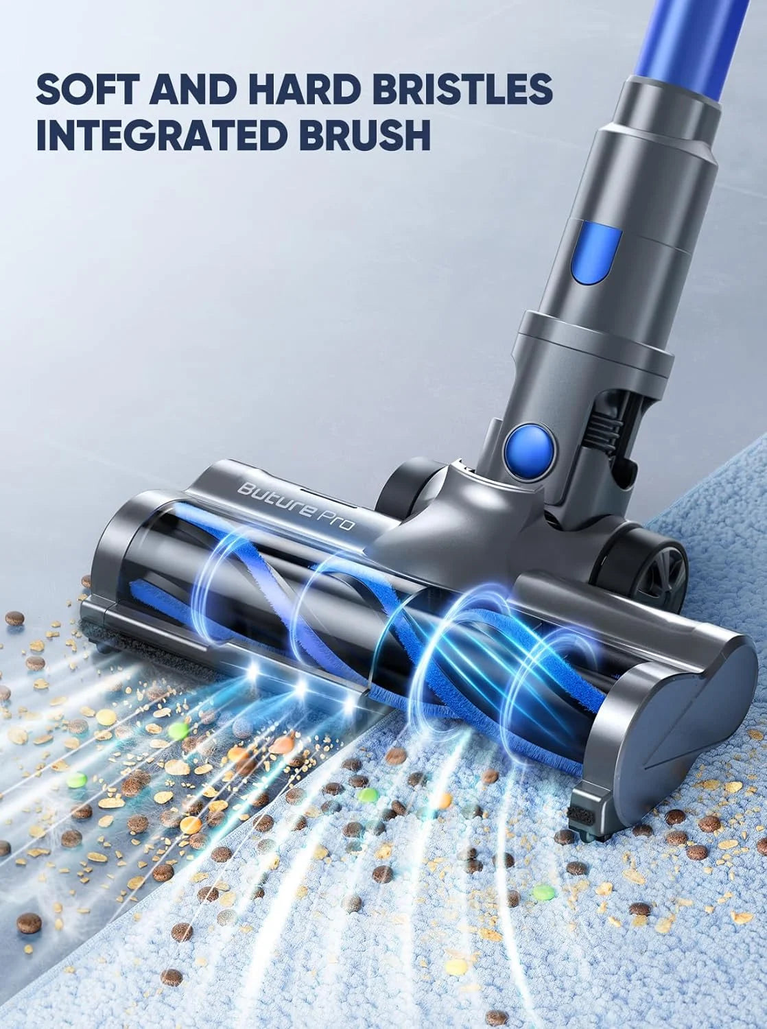 BUTURE 500W 48KPA Handheld Wireless Cordless Cleaner Vacuum Up to 55 Mins Runtime Anti-Winding Brush and 1.5L Large Dust Cup