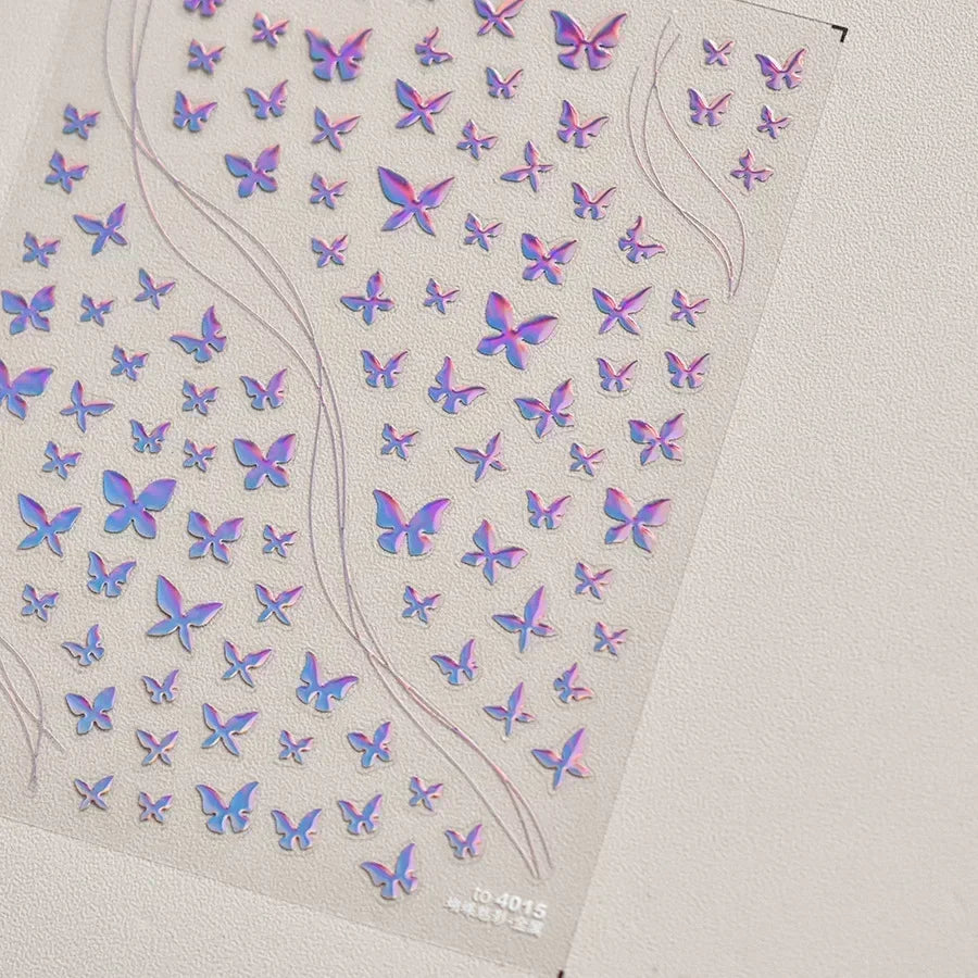 Shiny Jelly Butterfly Charming Golden Gradient Bowknot 5D Self Adhesive Nail Art Sticker Flower Petal Rhinestone Manicure Decals