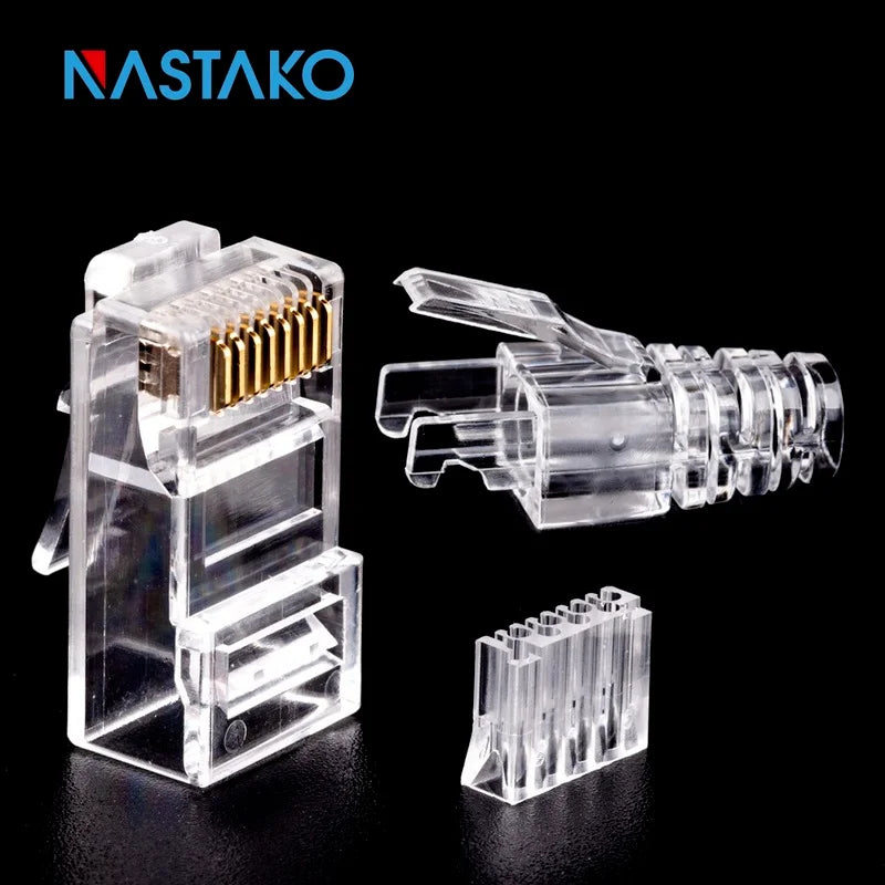 NASTAKO 20/50/100pcs Cat6 RJ45 Connector UTP Cable Ethernet Jack 8P8C Network CAT6 Cat5e Modular Plugs with 6.5mm RJ45 Caps