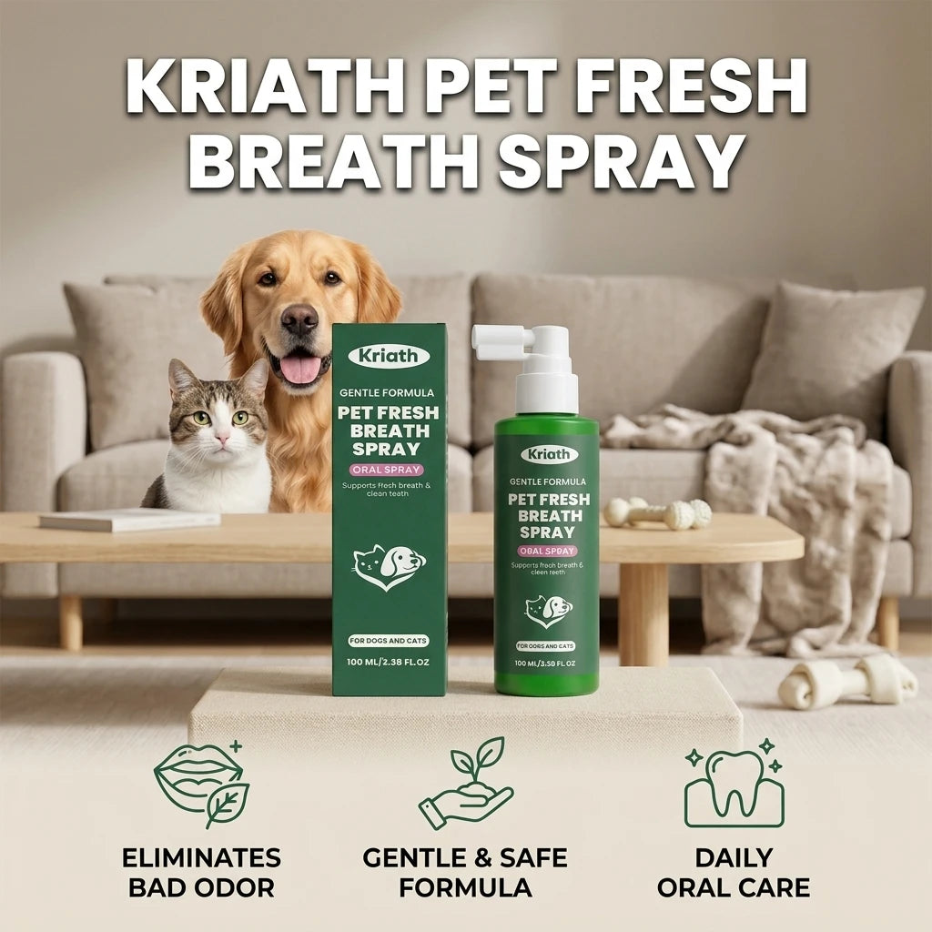 Kriath Pet Fresh Breath Oral Spray Removing Plaque Buildup Eliminate Bad Odor Relieve Oral Discomfort Pet Teeth & Gum Care Mist