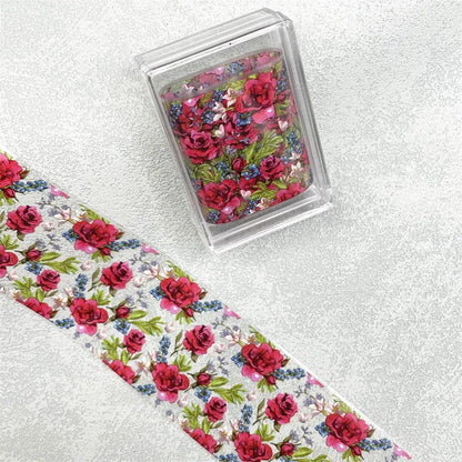 1Pc 100cm Flower Nail Foils for Transfer Paper Floral Stickers Rose Nails Wraps Tulip Nail Art Decorations