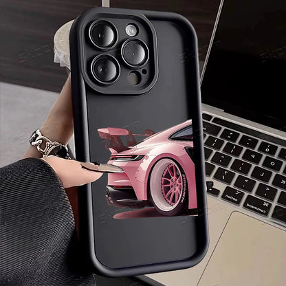 Fashion Pink Car Pattern Silicone Phone Case For iPhone 17 16 15 14 13 12 11 Pro Max 17 Air XS XR 7 8 Plus 16e Shockproof Cover