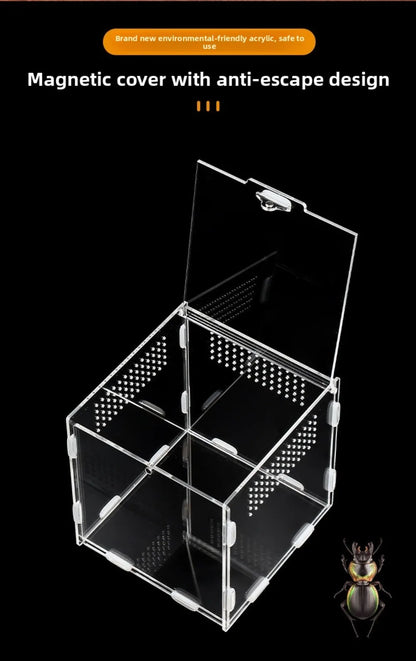 Acrylic Jumping Spider Enclosure 2 Doors Transparent Reptile Feeding Cage Ventilated Design Escape-proof Reptile Habitat