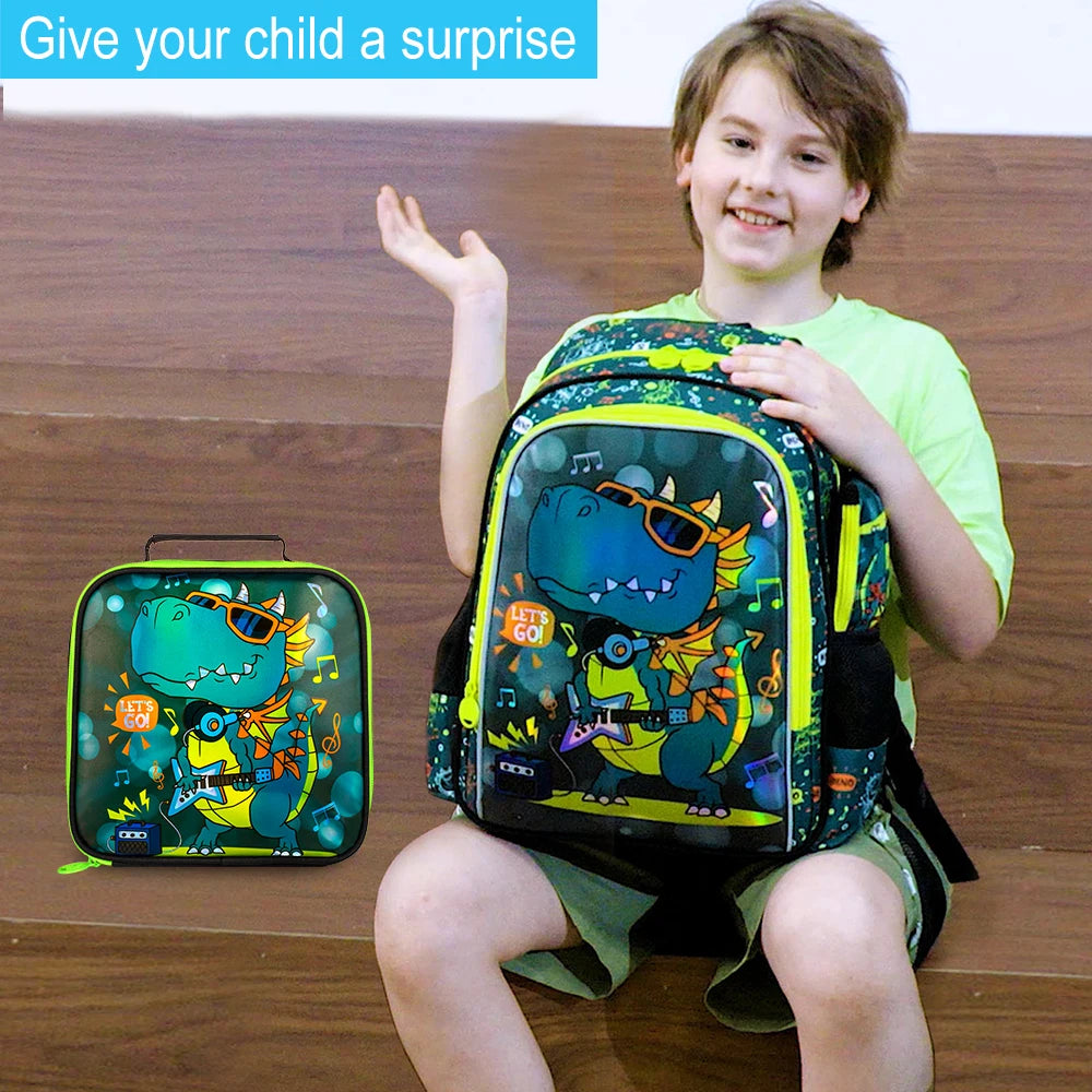 3PCS Backpack for Boys, 16 Inch Dinosaur Preschool Bookbags, Cool Elementary Kindergarten School Backpacks