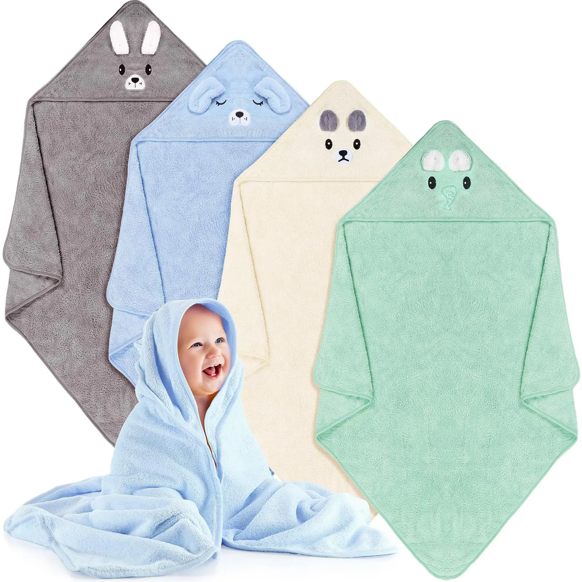 1 Cute Cartoon Animal-Shaped Multifunctional Large Towel for Infants and Toddlers, Made of Soft Coral Fleece Fabric, Polyester Material, Quick-Drying and Water-Absorbent Design, Can Be Used as a Bath Towel, Blanket, or Bathro