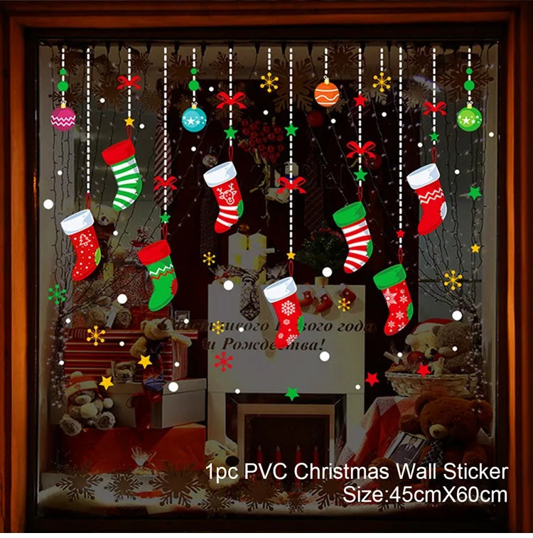 Christmas Window Stickers Christmas Wall Sticker Kids Room Wall Decals Merry Christmas Decorations For Home New Year Stickers