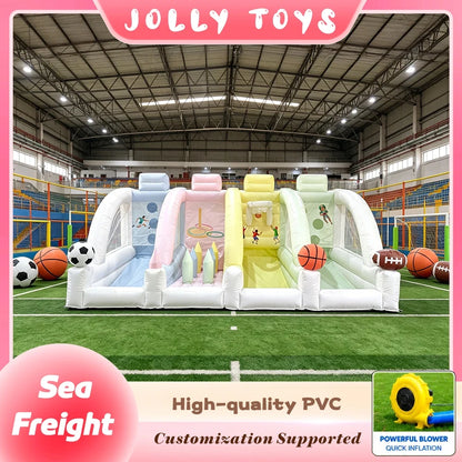 4 in 1 Inflatable Bounce House for Kids Outdoor Bouncy Castle with Slide Basketball Football Baseball Games for Backyard Party