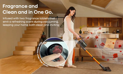 Erabros EV7 Cordless Vacuum Cleaner 70KPa 550W Handheld Stick Vacuum, 70Min Runtime, with Charging Storage Base, Anti-Tangle Brush, with Aroma Design, Powerful Cordless Vacuum Cleaner for Home Clean Carpet Hard Floor Pet Hair