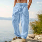 European And American Men's Cotton And Linen Trousers Multi-pocket Work Pants Loose Straight Sportswear And Casual Trousers
