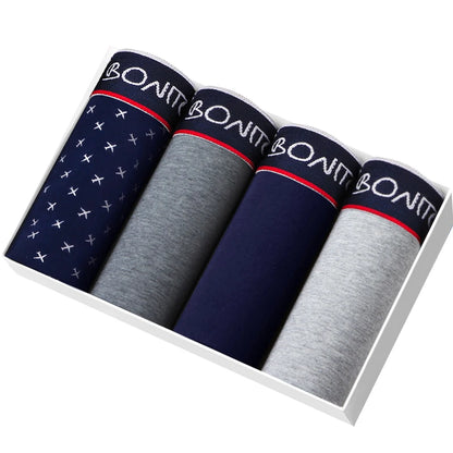 4pcs Cotton Boxer Shorts Soft Men's Panties BONITOS Letter Waistband Men Underpants Boxer Briefs Sexy Underwear for Man Boxers